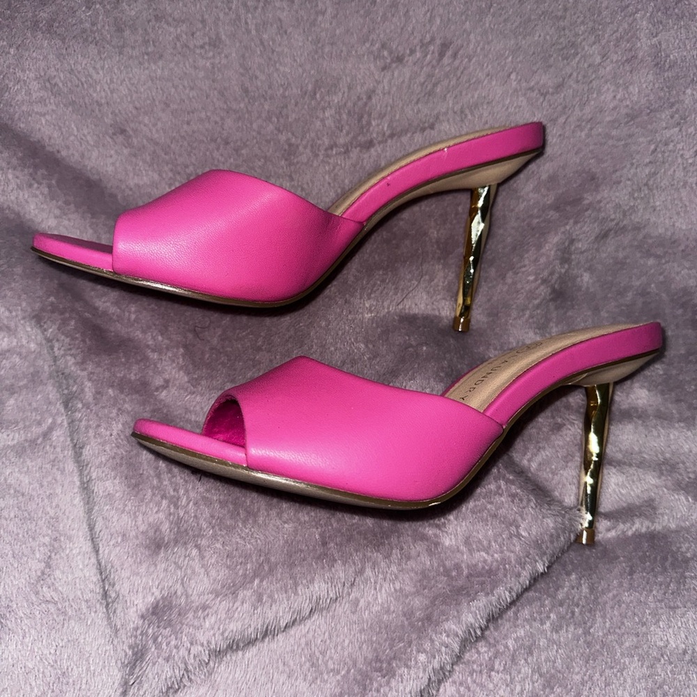 Chinese Laundry Pink and Gold Heeled Mules